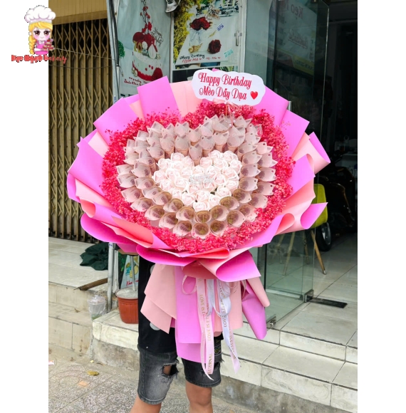 Bó hoa tiền kèm hoa sáp hot 2025
