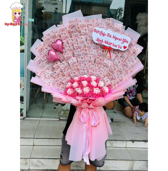Bó hoa tiền kèm hoa sáp hot 2025 tặng bà ngoại
