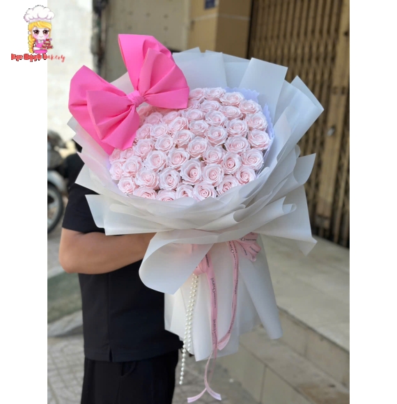 Hoa sáp tone hồng  kèm nơ lớn 