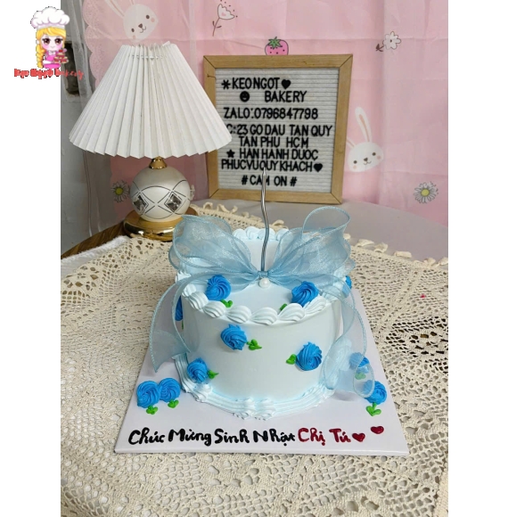 Bánh kem tone xanh hàn quốc nhẹ nhàng