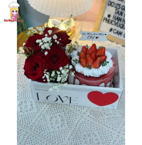Bánh kem hoa tươi giỏ xách