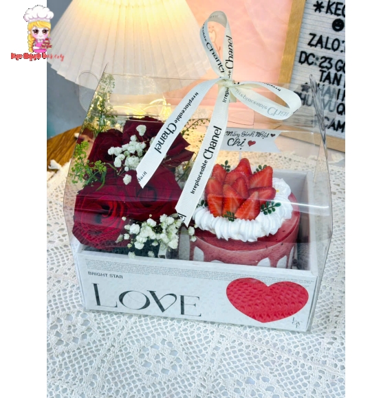 Bánh kem hoa tươi giỏ xách
