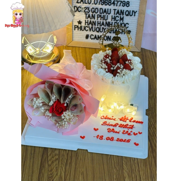 Combo bánh kem và hoa tiền tặng em