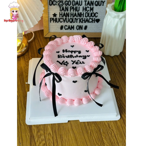 Bánh sinh nhật tone hồng tặng vợ yêu