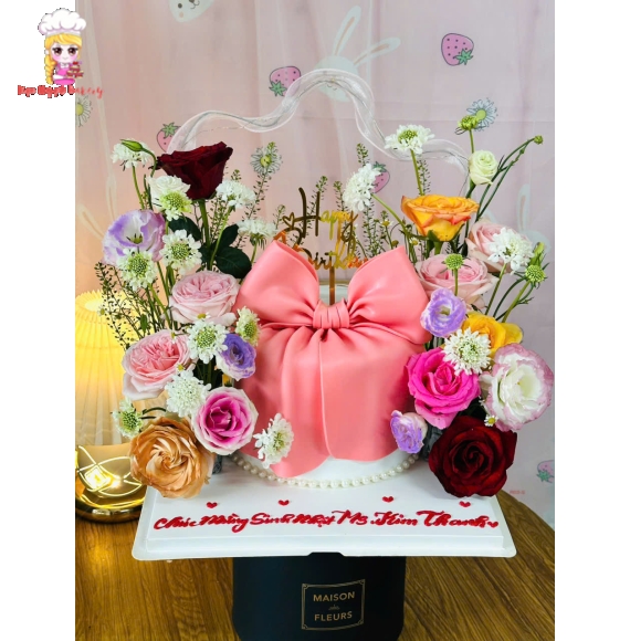 Bánh kem nơ hoa tươi siêu hot tại Kẹo Ngọt
