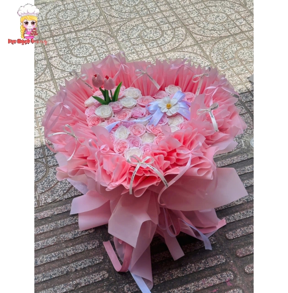 Bó hoa sáp trái tim Hồng