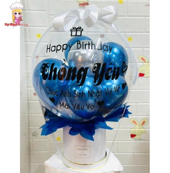 Bóng bay rút tiền tặng chồng yêu tone xanh in lời chúc
