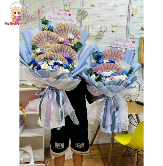 Combo hoa tiền xếp quạt tờ 200k và 50k