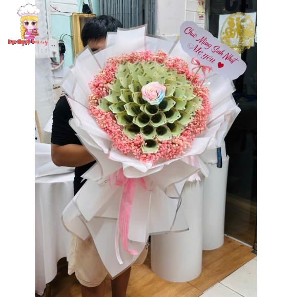 Hoa tiền kèm hoa baby nhỏ