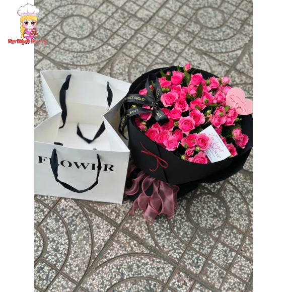 BÓ HỒNG CHÙM SOPHIA NƠ ĐEN LUXURY