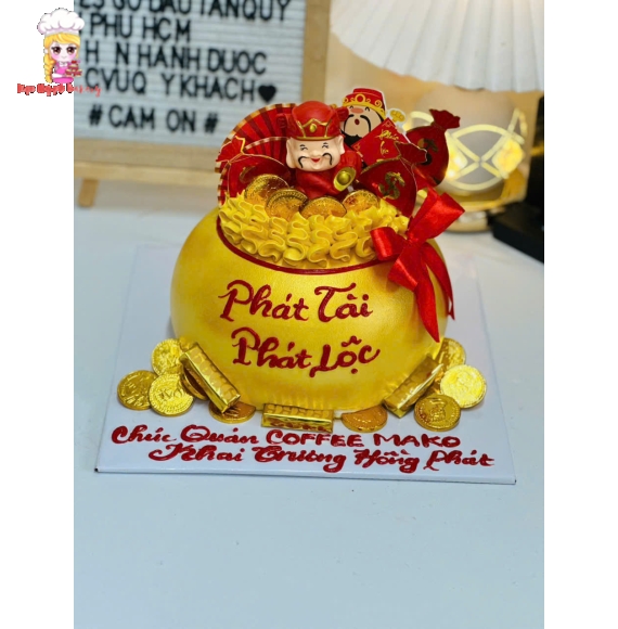 Bánh kem khai trương- viết chữ phát tài phát lộc