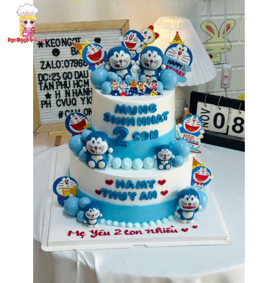 Bánh Kem dành cho bé gái 2 tầng thích đô rê mon