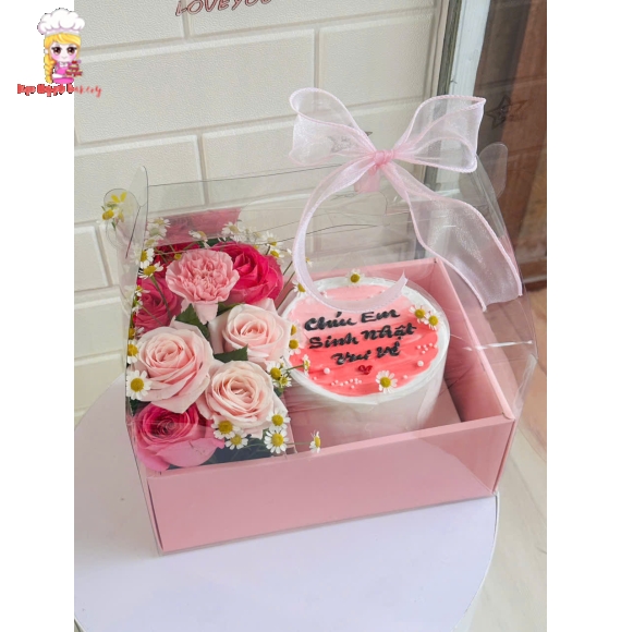 Sét hoa và bánh tone hồng tặng người thương