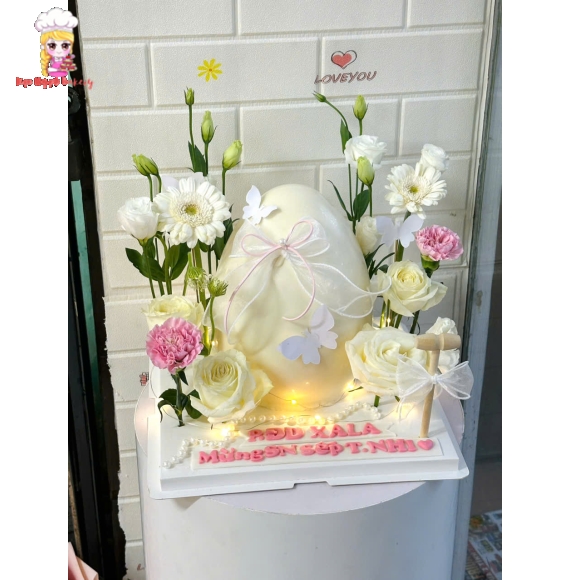 Bánh trứng đập hoa tươi lung linh-Kẹo Ngọt Bakery