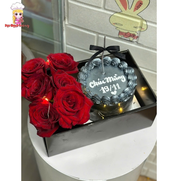 Sét hoa và bánh tặng toen đỏ đen