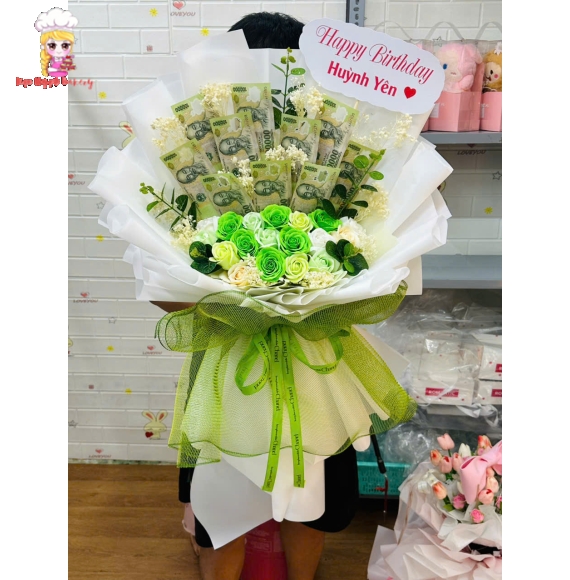 Hoa tiền dáng đứng tờ 100k siêu hot 2025