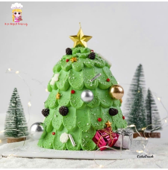 Mẫu bánh kem cây thông tone xanh