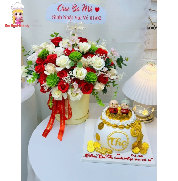 Giỏ hoa chúc mừng ông bà