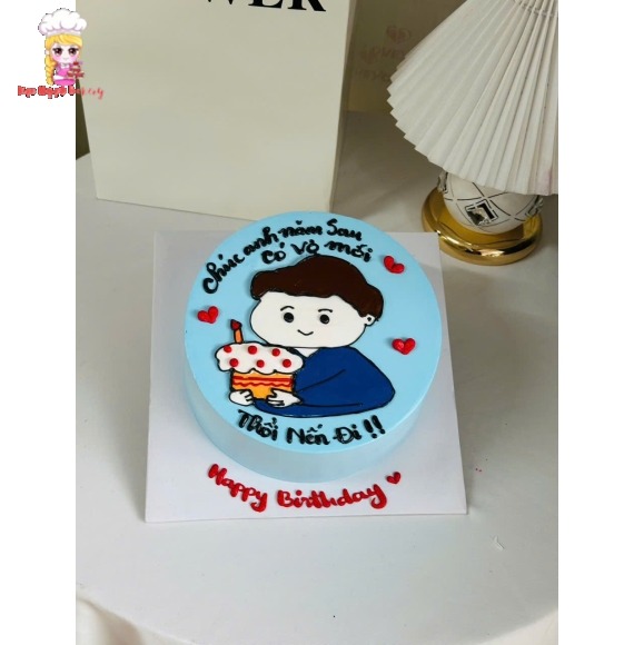 Bánh kem tone xanh vẻ hình chibi