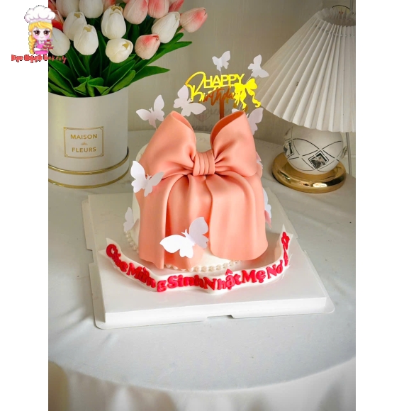 Bánh kem nơ tone cam mẫu đẹp nhất hiện nay