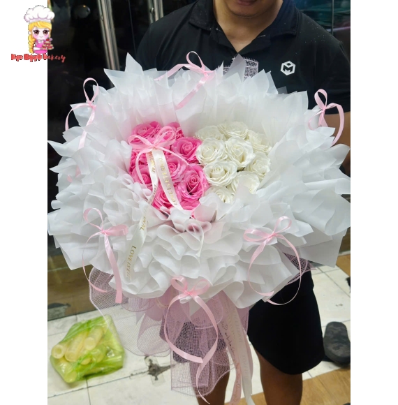 Mẫu hoa sáp thơm làm theo yêu cầu mix hồng và trắng