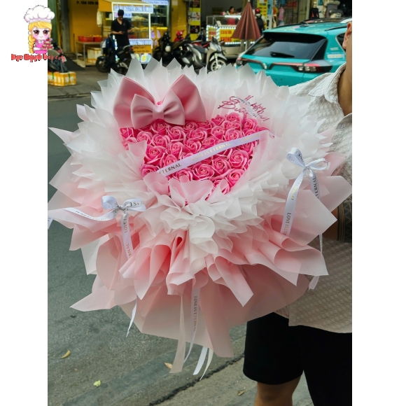 Mẫu bó hoa sáp trái tim tone hồng cao cấp hot Tại Cần Thơ