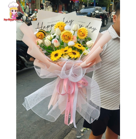 Mẫu bó hoa mix hoa len hướng dướng