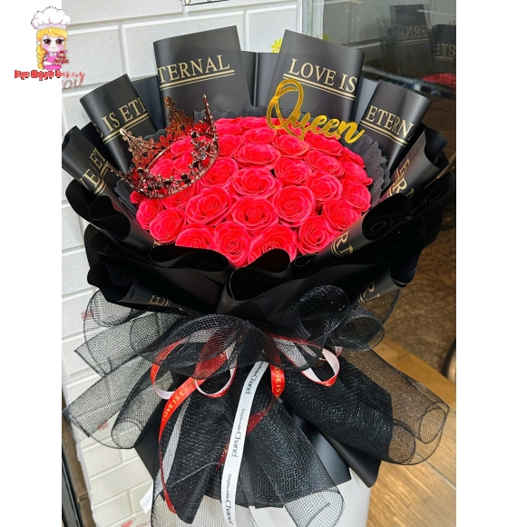 Mẫu bó hoa sáp tone đỏ hot 2026