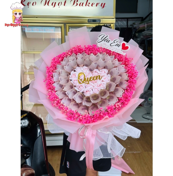 Bó hoa tiền mix hoa baby khô tờ 50k