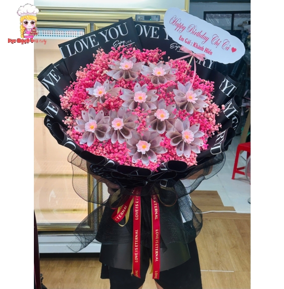 Bó hoa tiền tờ 50k mix hoa baby