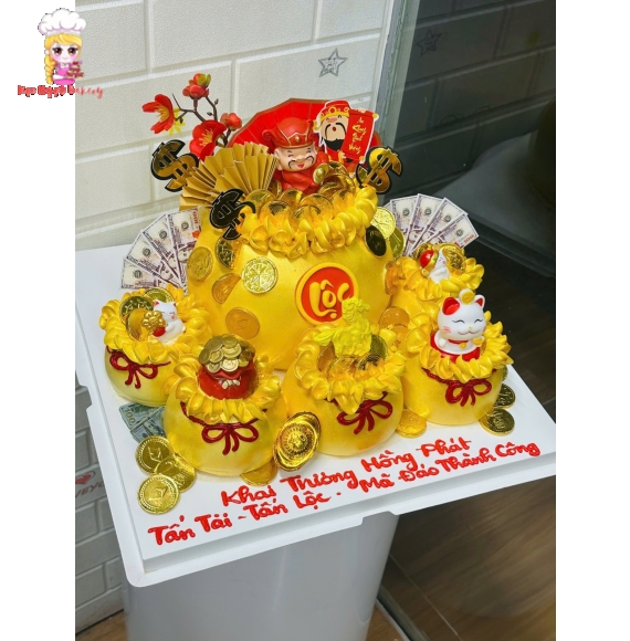 Bánh Kem Trang Trí Tiền Vàng