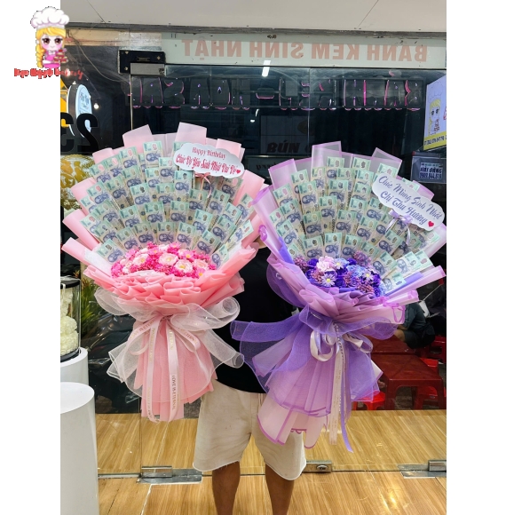 Bó hoa tiền tờ 20k cửa hàng bán hoa hot tân phú