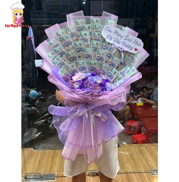Bó hoa tiền tờ 20k tone tím 