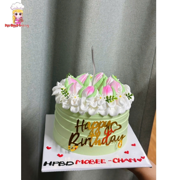 Bánh kem tone xanh tặng các bé gái 