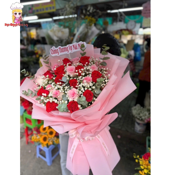 Bó hoa tone hồng mix màu tặng chồng yêu