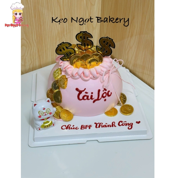 Bánh kem trai chữ tone hồng tài lộc 