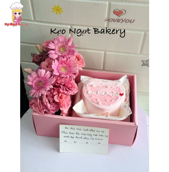 Set bánh và hoa tone hồng sieu hot 