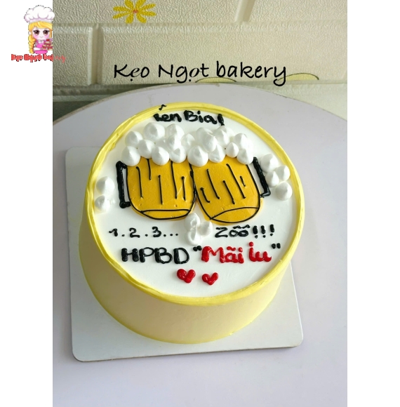 Bánh Kem Nhây Tặng Bạn vẻ hình 2 ly bia chibi
