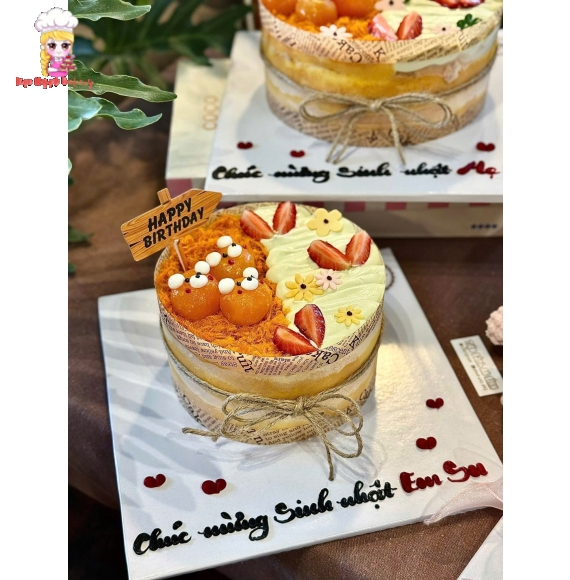 bánh kem bông lan trứng muối chia 2 ngăn 