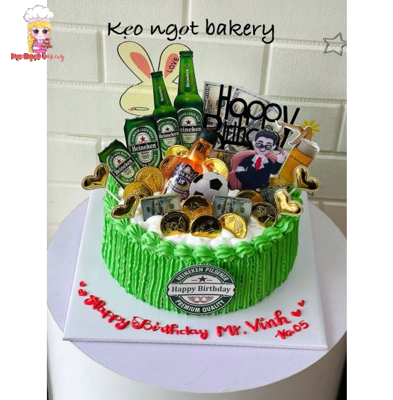 Bánh kem tặng nam sếp tone xanh